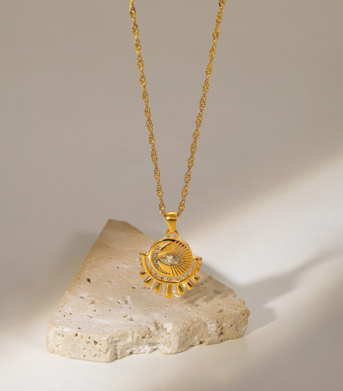 Oval zircon eye pendant necklace, eye necklace for women