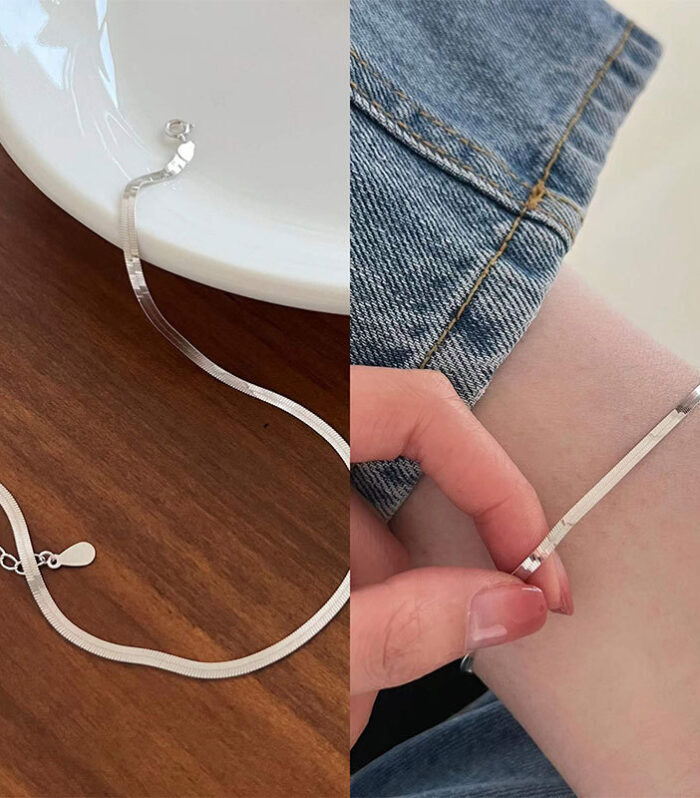 S925 Sterling Silver Snake Bone Chain Anklet Female Japanese And Korean Simple Ins Niche Design Sense Student Girlfriend Accessories