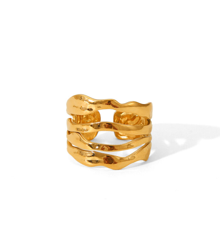 Irregular line stainless steel ring for women