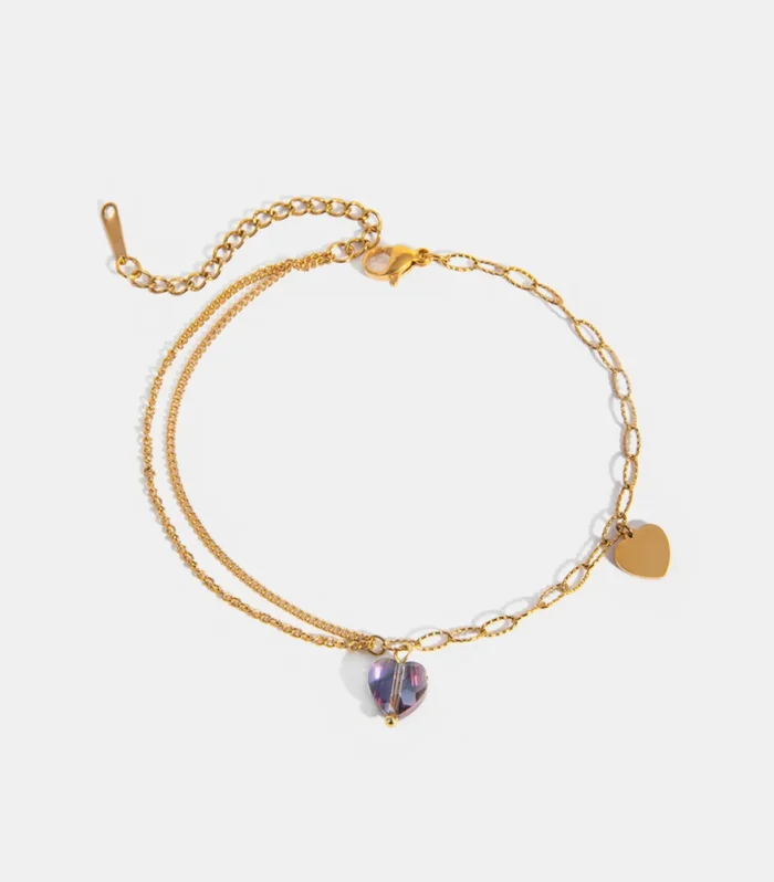 Stainless Steel Synthetic Crystal Heart Anklet Bracelet