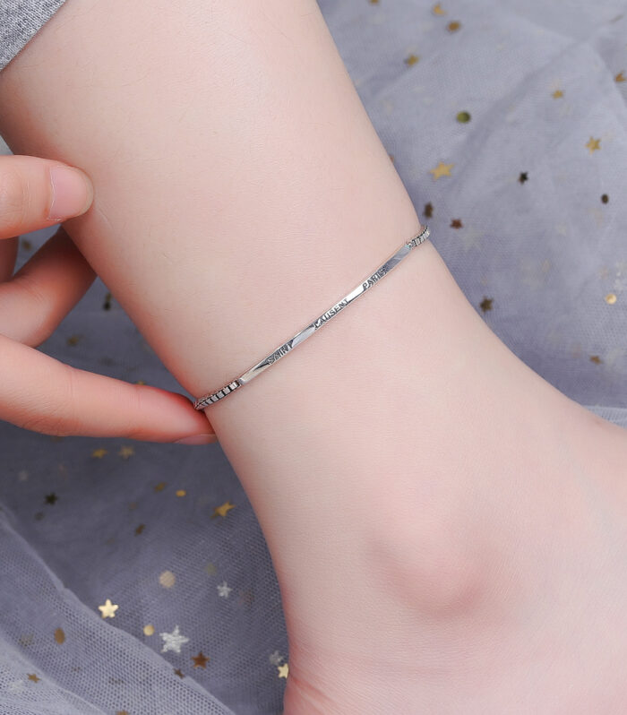 Thai Silver 925 Sterling Silver Anklet Small Fresh Literary Simple Slim Ankle Foot Chain Women's Retro Silver Jewelry