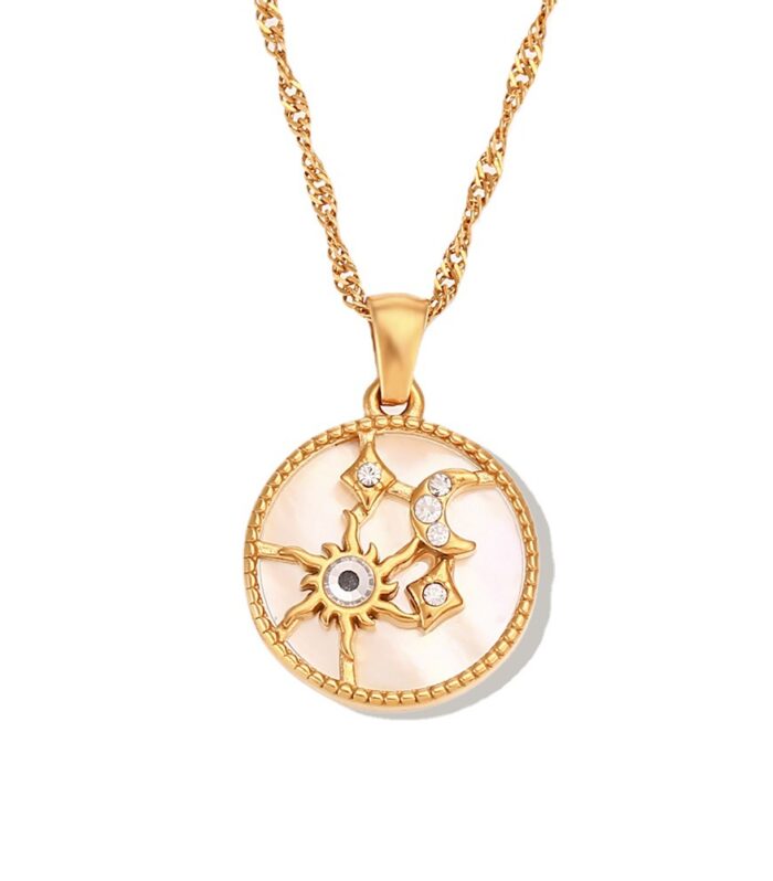 Pendant necklace women's line sun moon stars shells round necklace