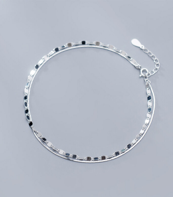 S925 Silver Anklet Female Korean Version Simple Fashion Twist Anklet Personality Double Layer Anklet Foot Jewelry