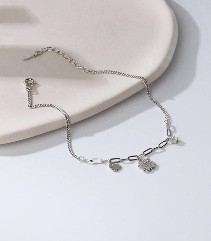 S925 Sterling Silver Four-Leaf Clover Anklet Girls Korean Style Temperament Tassel Anklet Simple Niche Design Summer