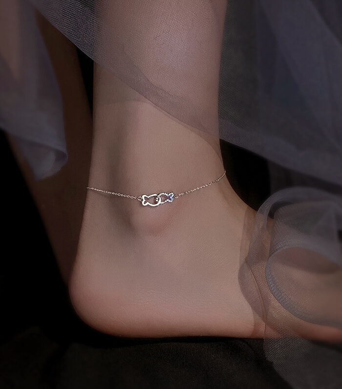 Kissing Fish Anklet 925 Sterling Silver Silver Fish Anklet Small Fresh Forest Series Small Foot Ring Summer New Trend