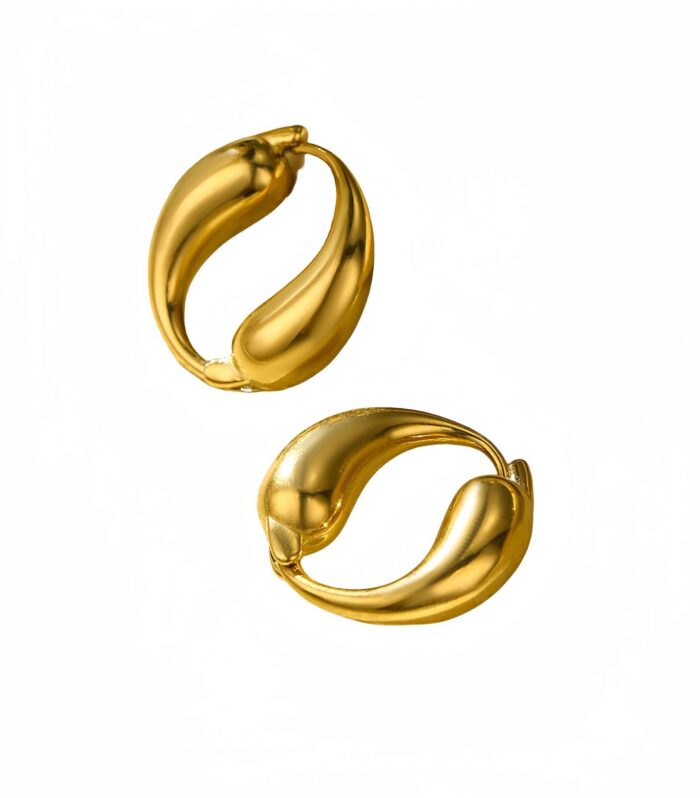 Creative O-shaped Stainless Steel Earrings with Gold Finish, Two Teardrop Loop Titanium Steel Hoop Earrings