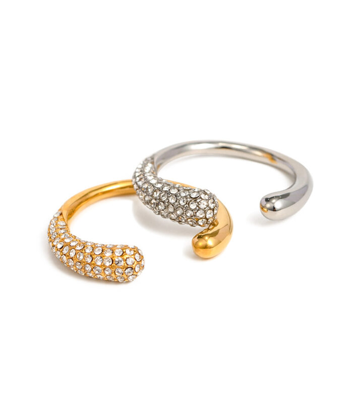 Stainless steel inlaid white diamond open ring